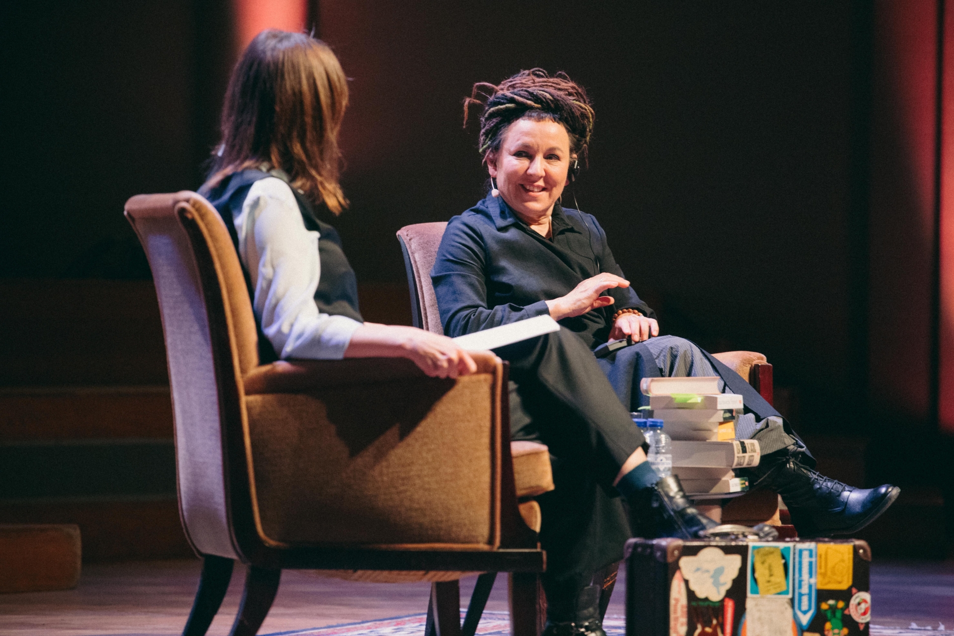 stage with Olga Tokarczuk and her prelegent