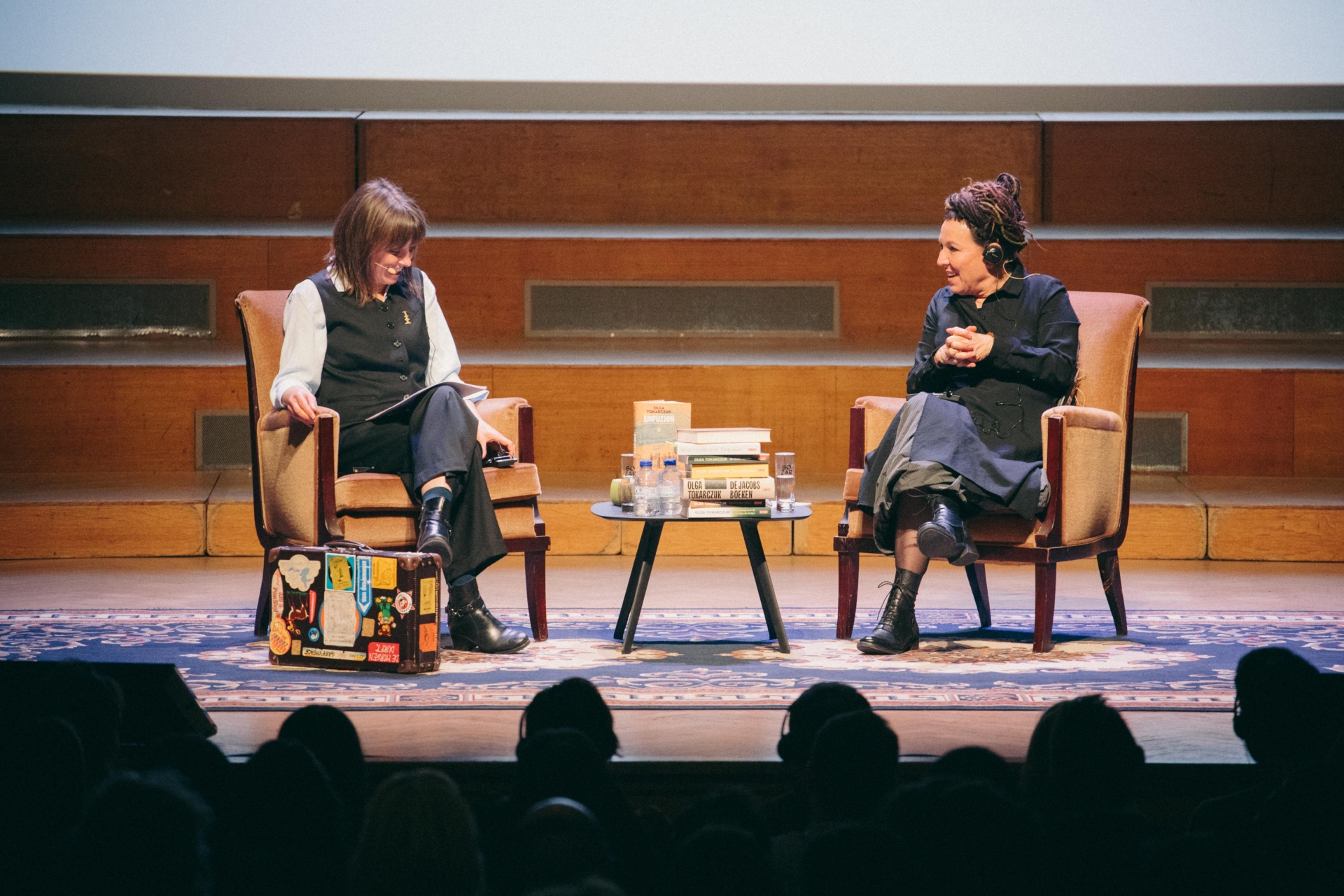stage with Olga Tokarczuk and her prelegent