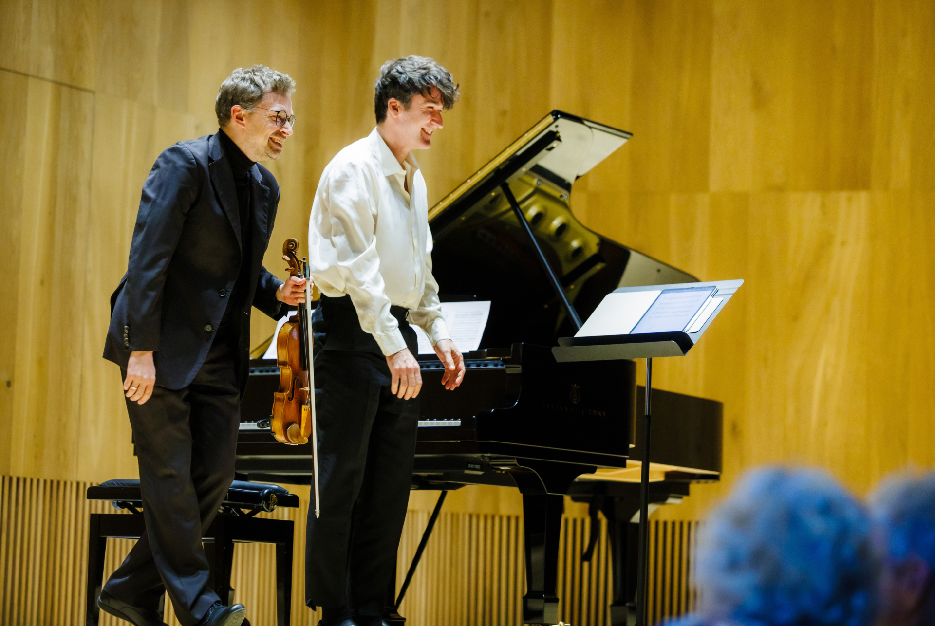 violinist and pianist on stage